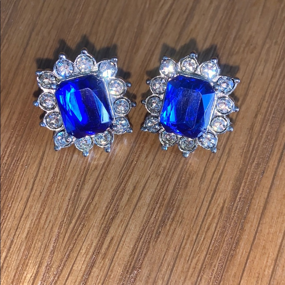 🎉HP🎉Blue and Silver Rhinestone Earrings - Picture 1 of 4